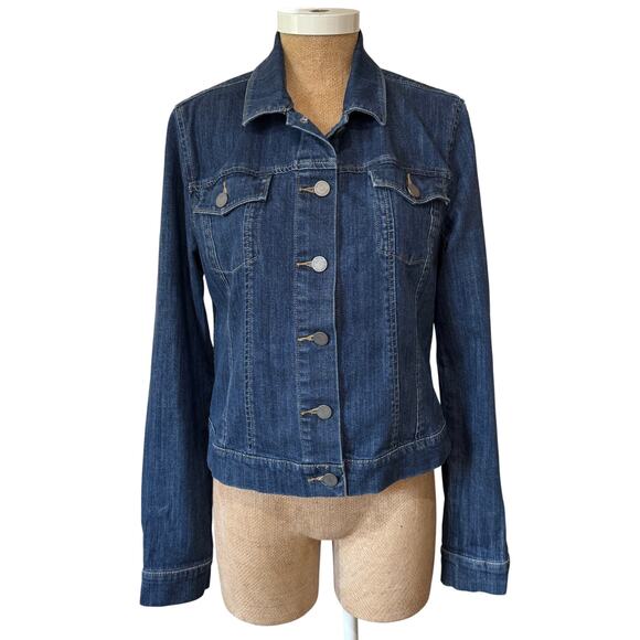 Paige Denim Jean Jacket Dark Wash Womens Large Trucker Western Biker EUC Boho - Picture 2 of 14